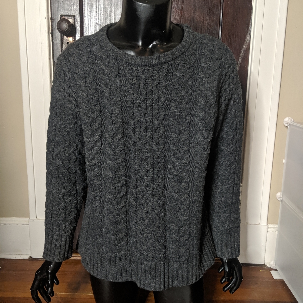J Jill grey lambswool cable knit sweater
